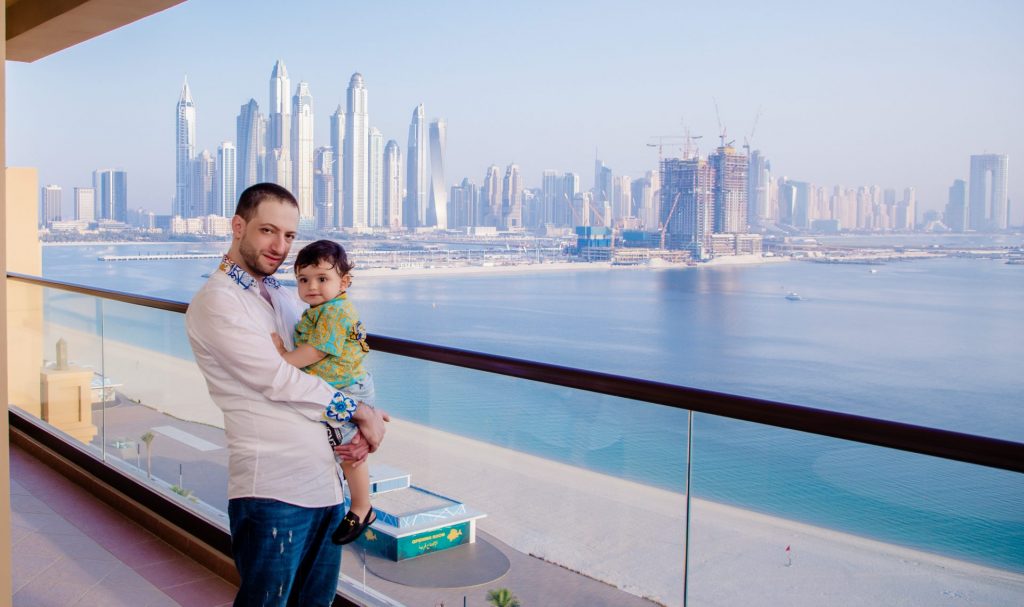 Father and son bonding during a family photography session in Dubai